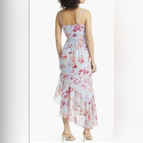 Eliza J floral asymmetrical formal blue and pink maxi dress - Picture 3 of 8